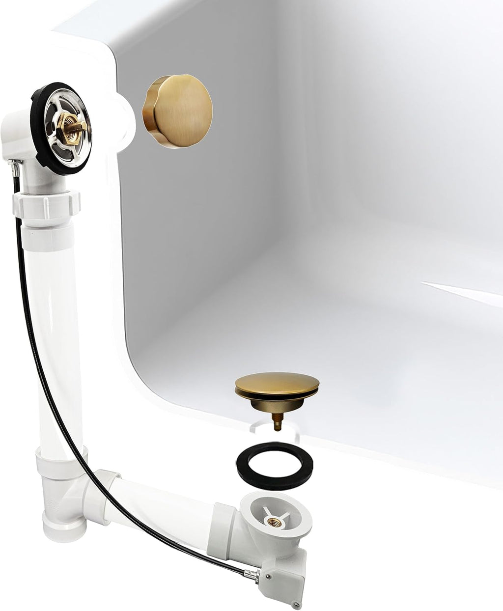 Westbrass A50P45BJ-19 1-1/2' Sch. 40 PVC 45' Cable Driven Bath Waste Kit with Ball Joint Head and Brass Trim Drain Kit, Champagne Bronze