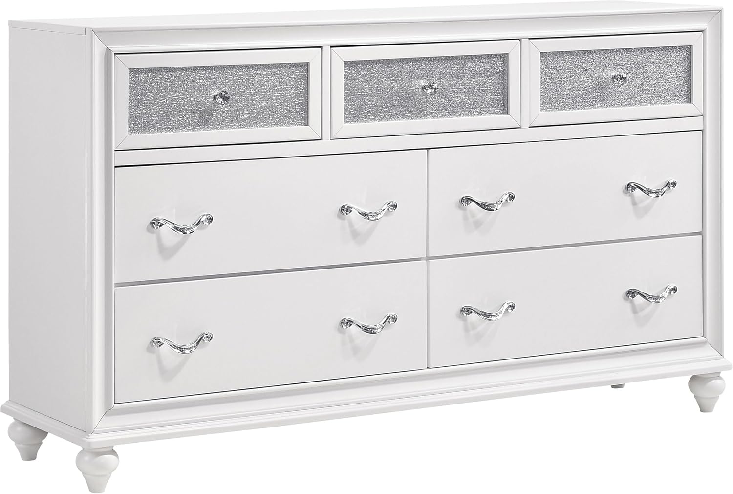 Coaster Home Furnishings Barzini Modern Classic 5-Piece Bedroom Set Leatherette Upholstered California King Size Panel Bed Frame 56-inch Headboard White 205891KW-S5