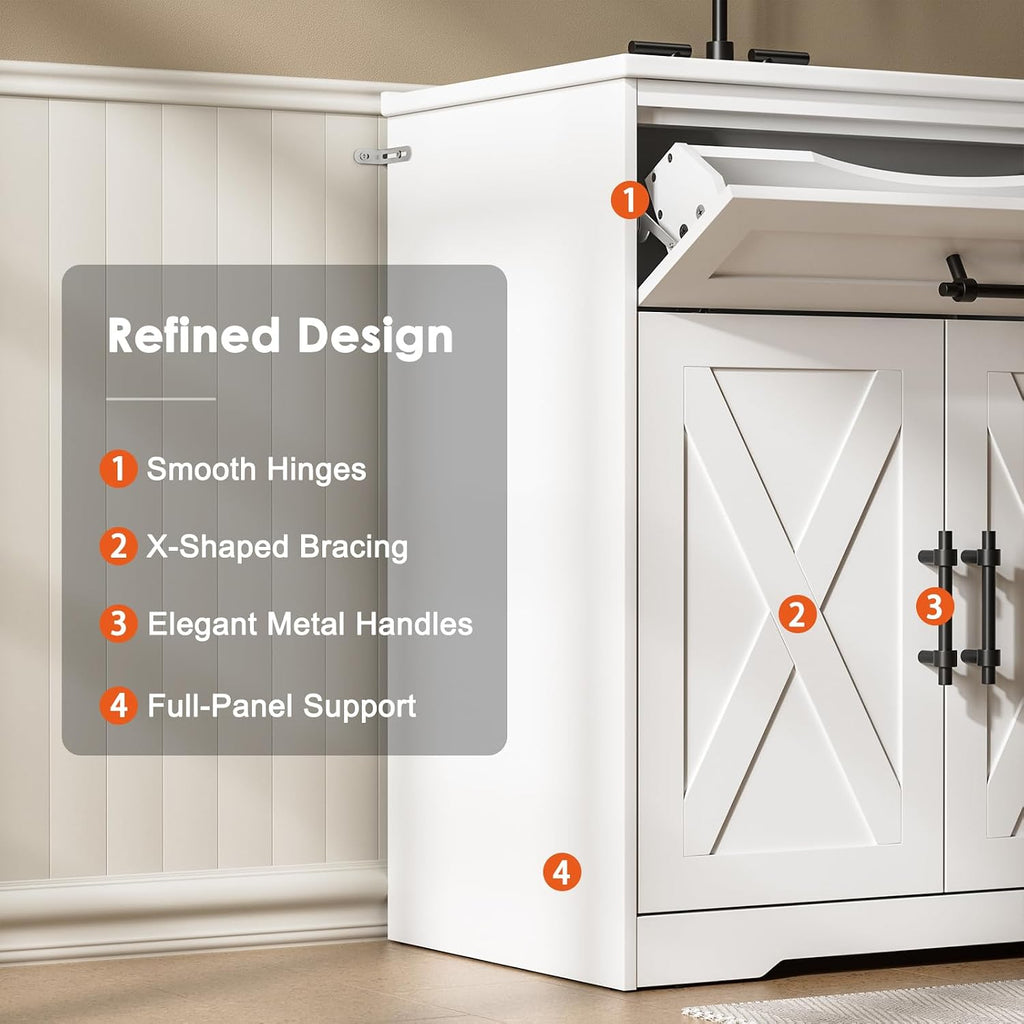 Amada 30″ Bathroom Vanity with Ceramic Sink, Farmhouse Undermount Vanity Sink Cabinet with 2 Doors and 1 Drawer, Free Standing Bathroom Cabinet with Sink Combo Set, White