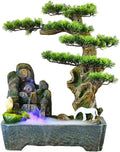 Desktop Fountain Chinese Resin Indoor Tabletop Fountain Artificial Tree Potted Water Feature Rockery Waterfall for Home Office Bedroom Desk Decoration