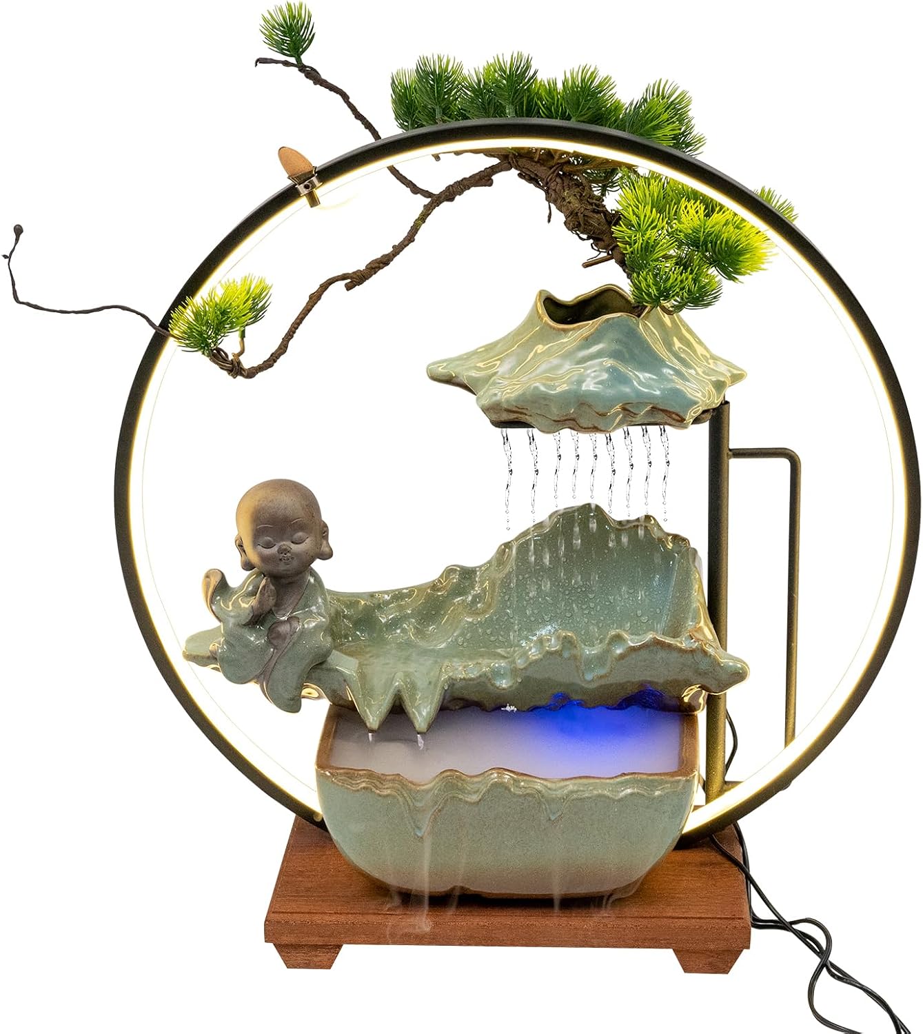 Indoor Fountain Rockery Tabletop Fountain with an Atomizer Elaxation Water Feature Meditation Desktop Fountains for Home Office Decor or Giving 19.7' x 7'' x 24.4'' with LED Light
