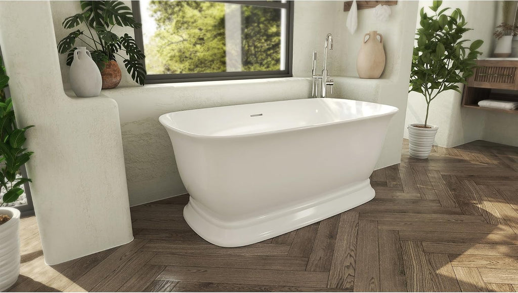 Ascend 67 in. L x 31-1/2 in. W x 23-5/8 in. H Freestanding Acrylic Bathtub, Brushed Nickel Drain