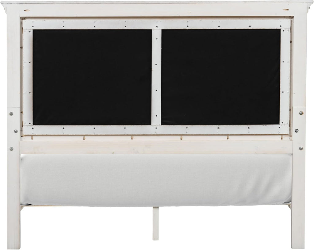 Furniture of America Deborah Modern Solid Wood 5-Piece Bedroom Set with Fabric Headboard, Dentil Molding, Black Square Knob, Felt-Lined Top Drawers, Box Spring Needed, King, Weathered Gray