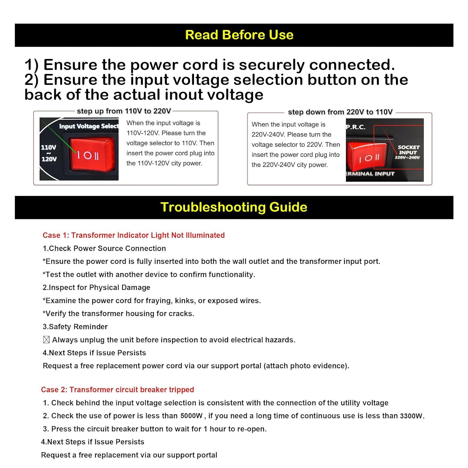 Yinleader 5000W PRO Voltage Transformer Converter Step Up/Down AC 110V/120V to 220V/240V or 220V/240V to 110V/120V Power Converter w/US Standard Power Cord,Circuit Breaker Protection