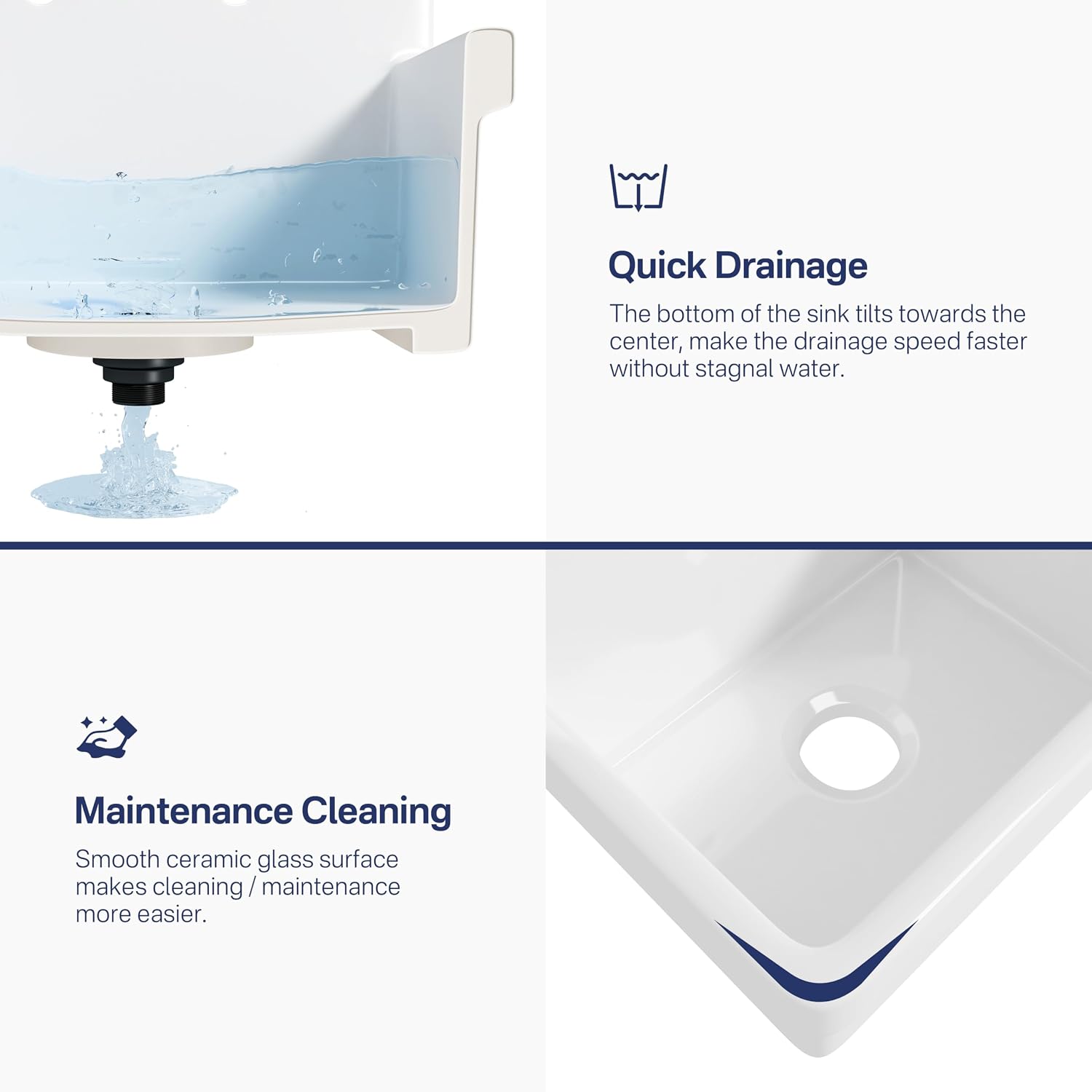 Eridanus 24 Inch Utility Sink, Farmhouse Kitchen Sink Wall Mounted Laundry Sink Floating Porcelain Ceramic Trough High Back for Garage, Workshop, Washing Room, Bathroom, 24' x 19' x 16.5'