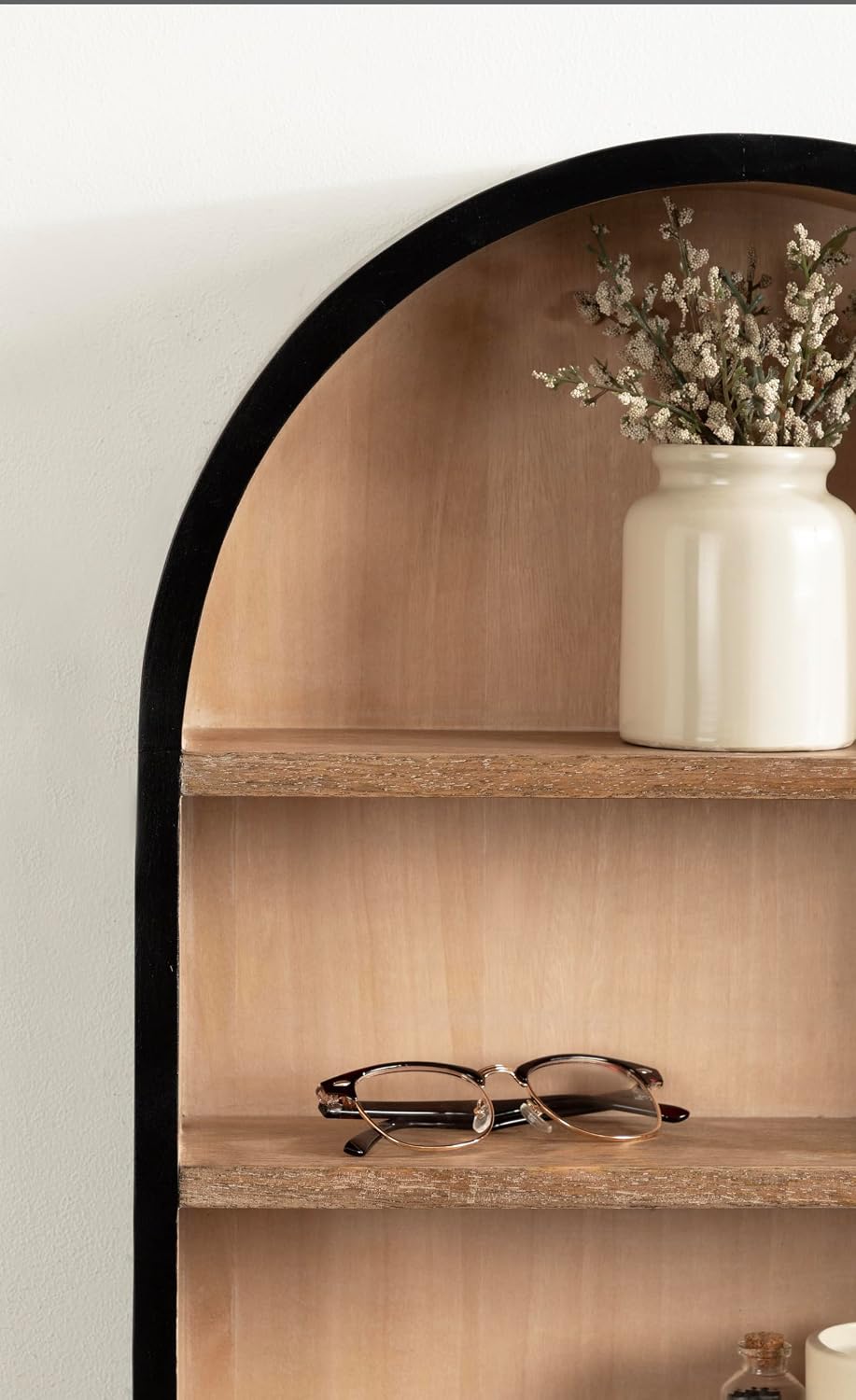Kate and Laurel Hutton Modern Capsule Wall Shelf, 16 x 28, Light Natural and Black, Minimal Round Oval Wall Shelves for Above Toilet Bathroom Storage or Cute Nursery Shelving