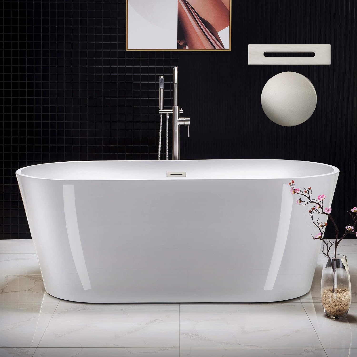 WOODBRIDGE B0013-B/N-Drain &O Bathtub, Brushed Nickel