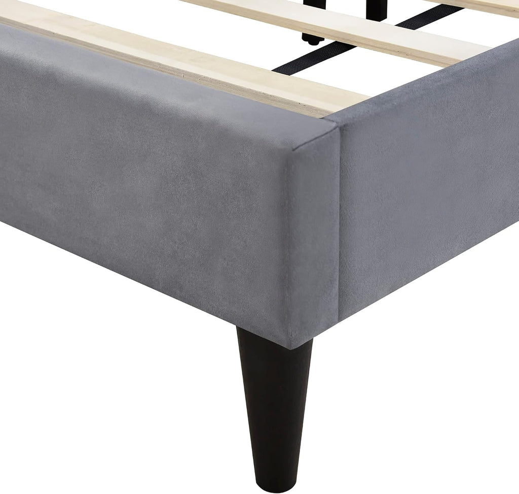 KLMM Elegant Full Size Upholstered Platform Bed,No Box Spring Needed, Velvet Fabric, Suitable for Bedroom Use, Easy to Assemble (Gray#K^)