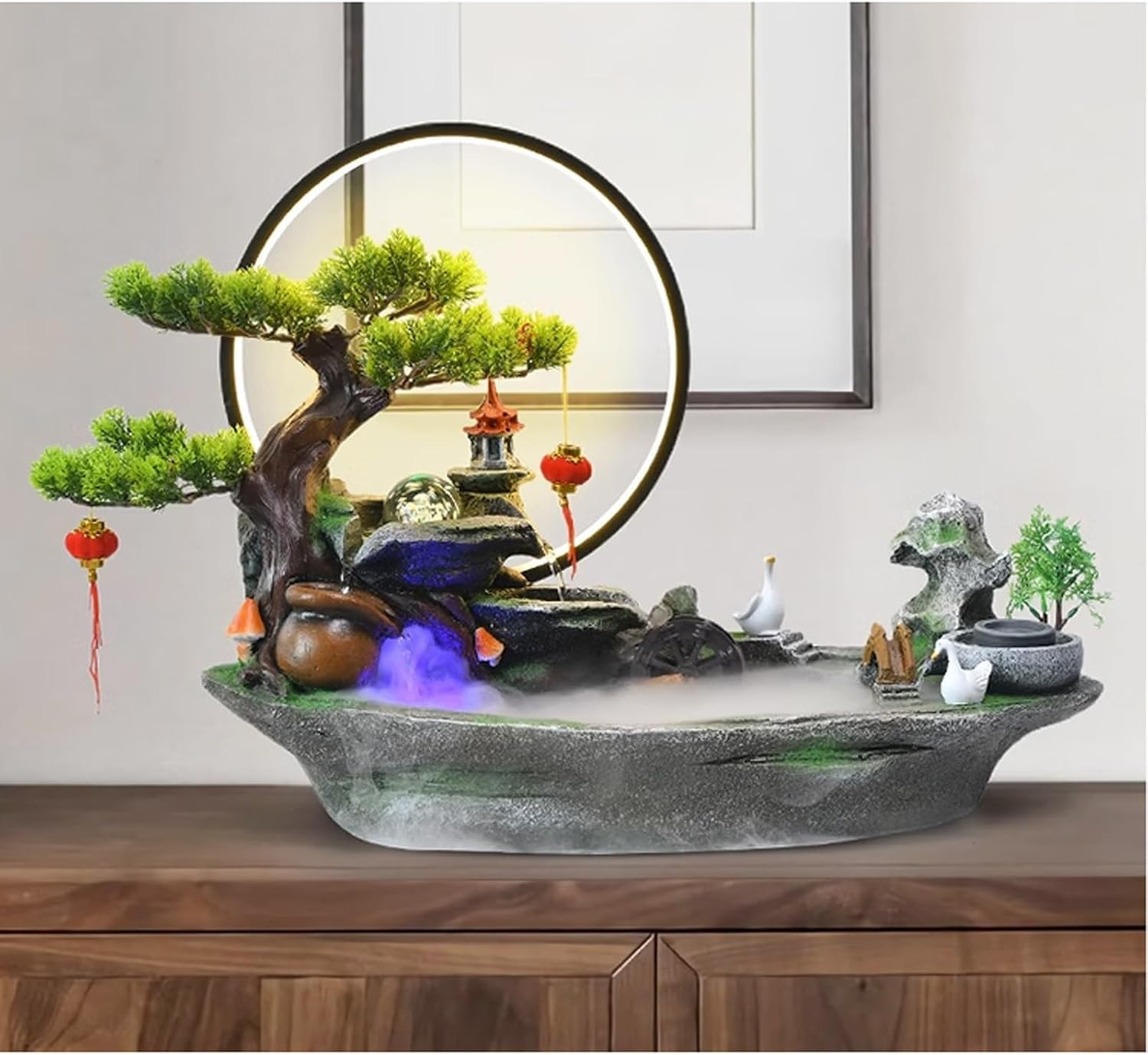Tabletop Fountain Rocky Mountain Flowing Water Fountain Living Room High Mountain Circulating Water Humidifier Office Front Desk Desktop Decoration Desktop Fountain (Color : 04)
