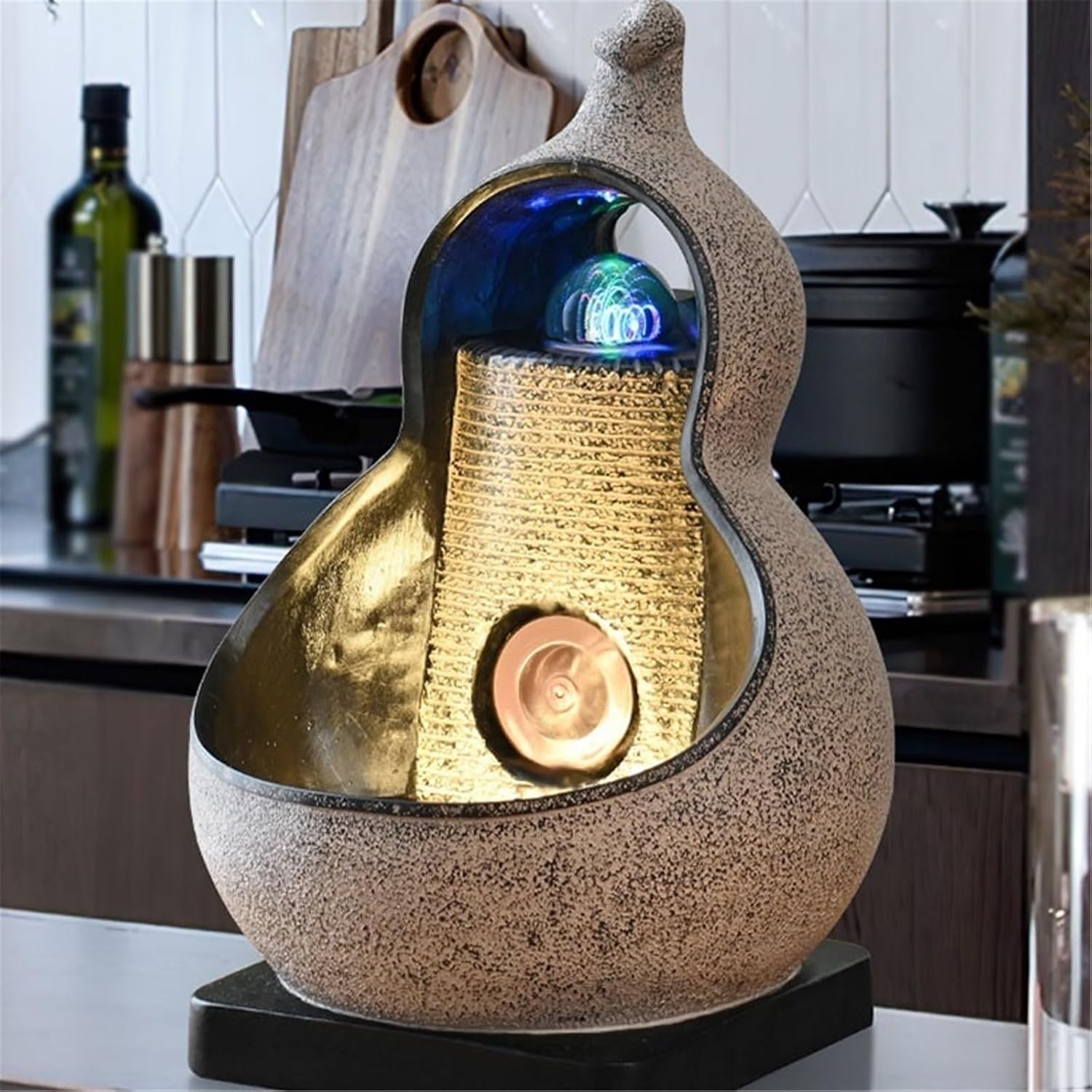 Tabletop Fountain Resin Tabletop Fountain Circulating Waterscape Decoration for Home and Office(Brown)