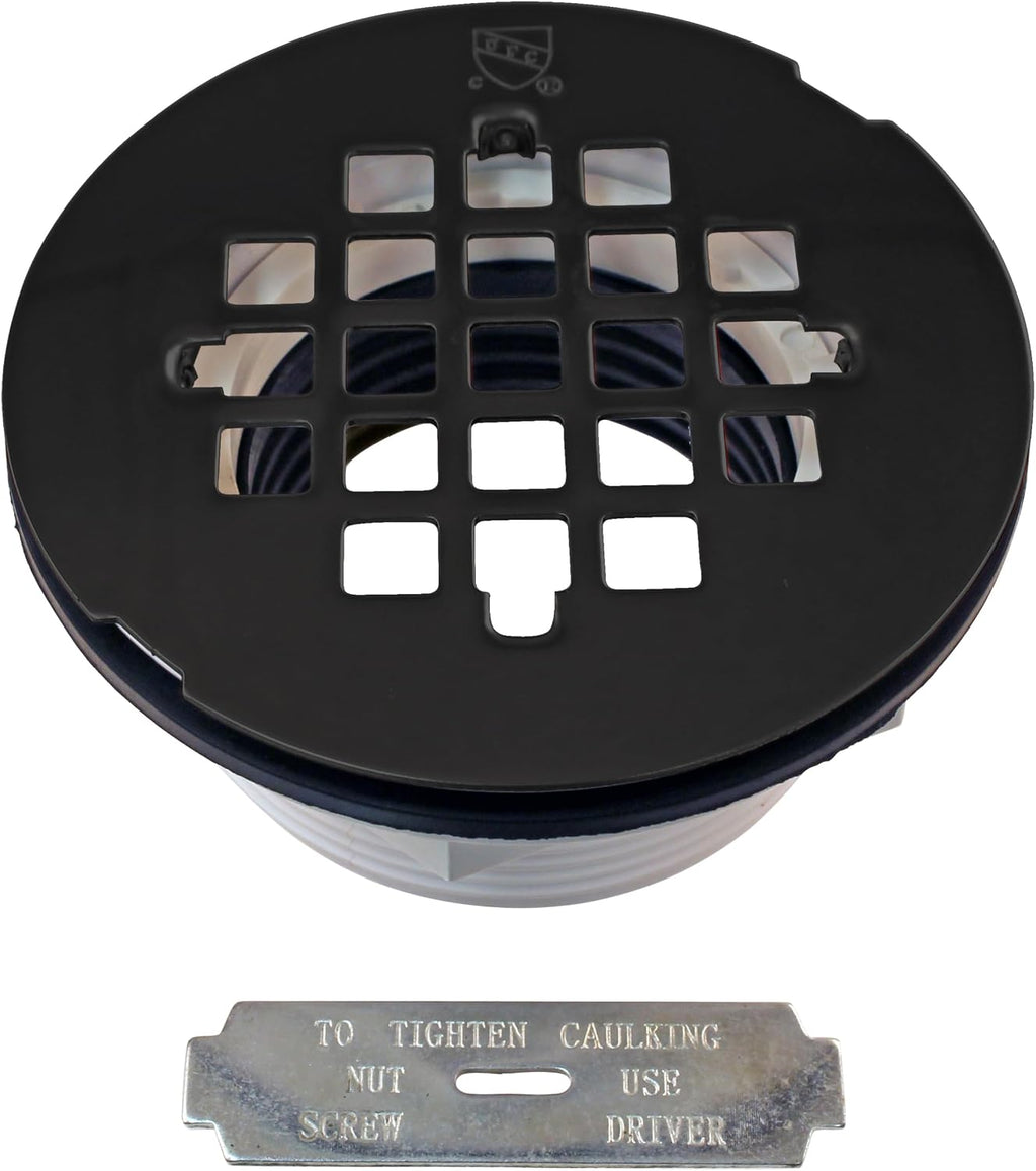 Westbrass SP6036WP-62 60' x 36' 3-Wall Shower Pan with Plastic Center Drain and 4-1/4' Cross Grid Brass Drain Cover, Matte Black