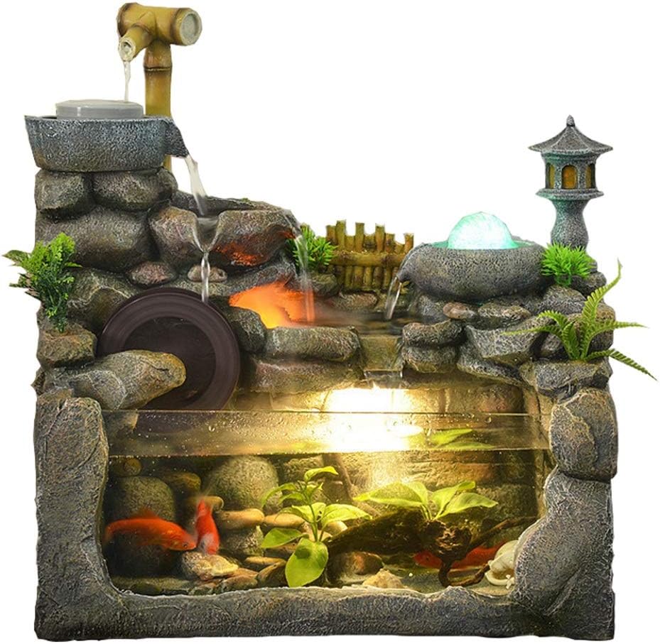 Tabletop Fountain Resin Tabletop Fountain Desktop and Fish Tank Indoor Decoration Rockery Pond Water Atomization Humidification Natural Landscape Art Home