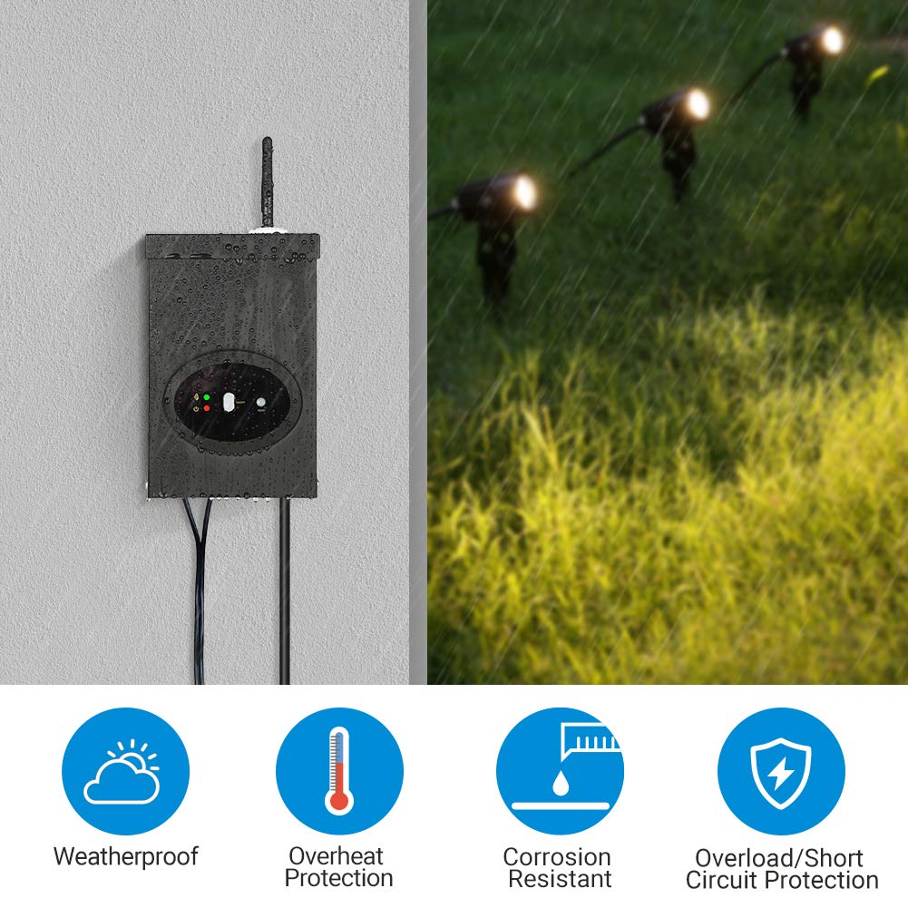 DEWENWILS 120W Smart Wi-Fi Low Voltage Transformer, Schedule and Timer, Compatible with Alexa and Google Home, 120V AC to 12V AC, Weatherproof for Landscaping Light, Spotlight, Pathway Light