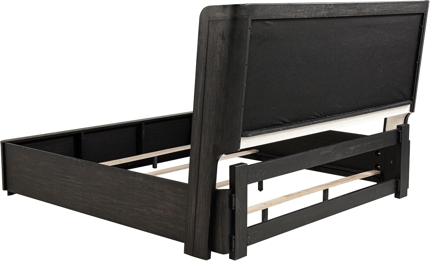 Coaster Home Furnishings - Leandro - Wood - 5-Piece Bedroom Set with Wingback Design, Tufted Detail and Recessed Pulls - Bedroom - Eastern King Size - Burnished Black - 222491KE-S5
