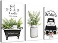 3 Piece Farmhouse Bathroom Decor Wall Art-Rustic Bathroom Canvas Print for Country Room Wall Decor, Rustic Botanical Bathtub Bathroom Decor, Vintage Framed Botanical Artwork for Bathroom 20'x30'x3Pcs