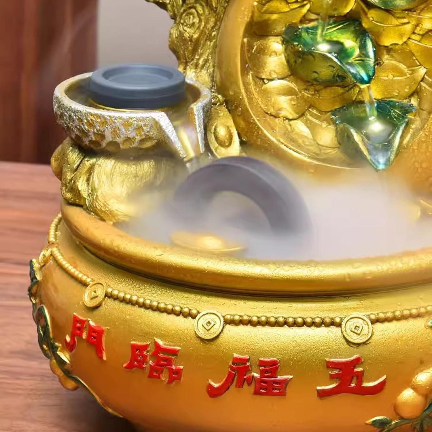 Tabletop Fountain Flowing Water Decoration Circular Desktop Rockery Fountain Living Room Decoration Opening Gift Belt Atomized Desktop Decoration Desktop Fountain (Color : A)