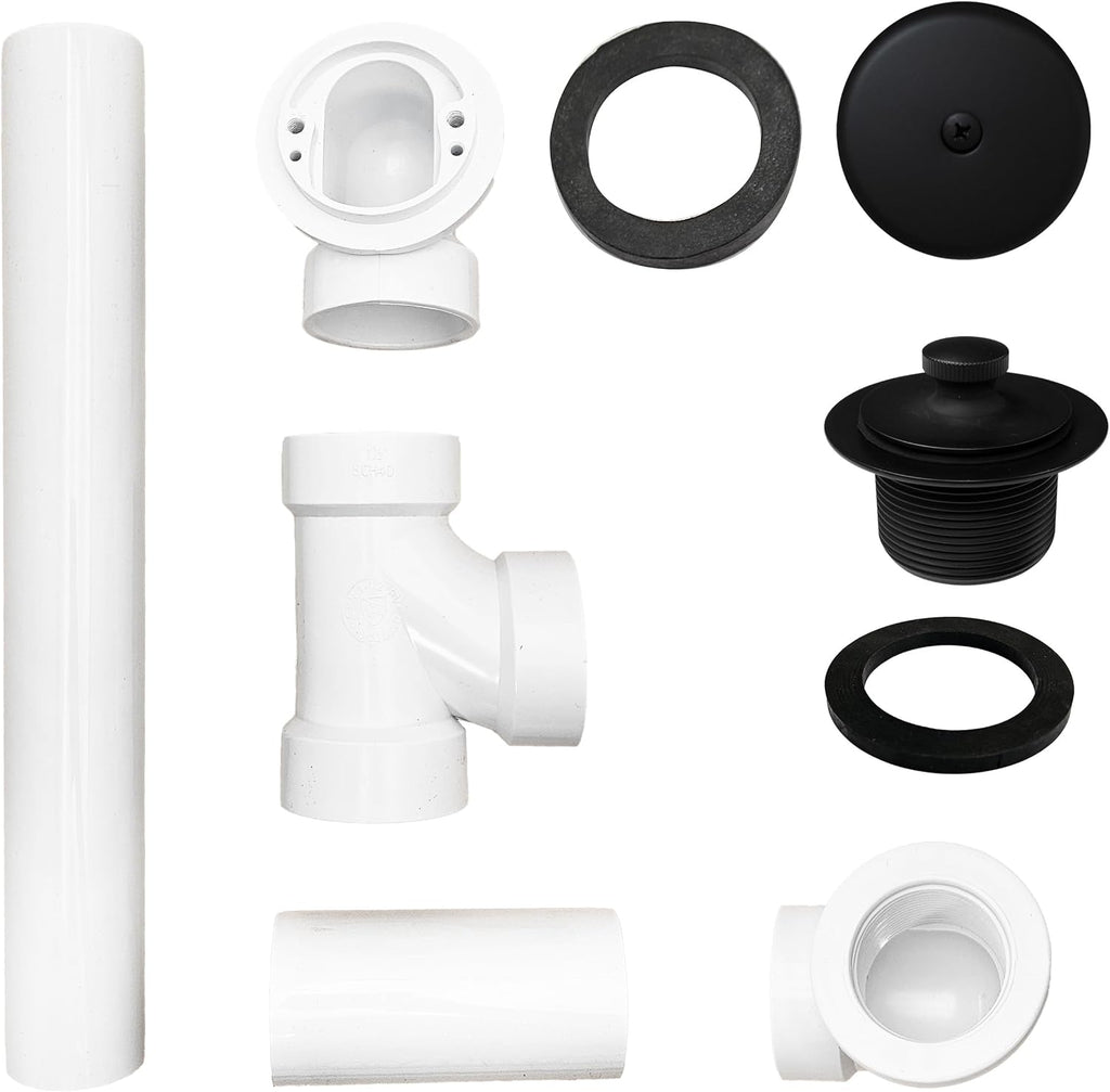 Westbrass D49721-4-62 1-1/2' Bath Waste & Overflow Assembly with Pull Drain Stopper and One-Hole Faceplate Top Elbow - Sch. 40 PVC, Matte Black (4-Pack)