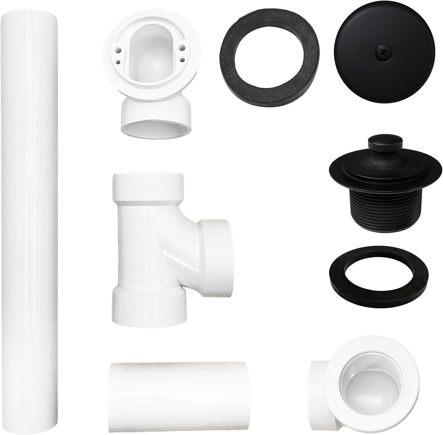 Westbrass D49721-4-62 1-1/2' Bath Waste & Overflow Assembly with Pull Drain Stopper and One-Hole Faceplate Top Elbow - Sch. 40 PVC, Matte Black (4-Pack)