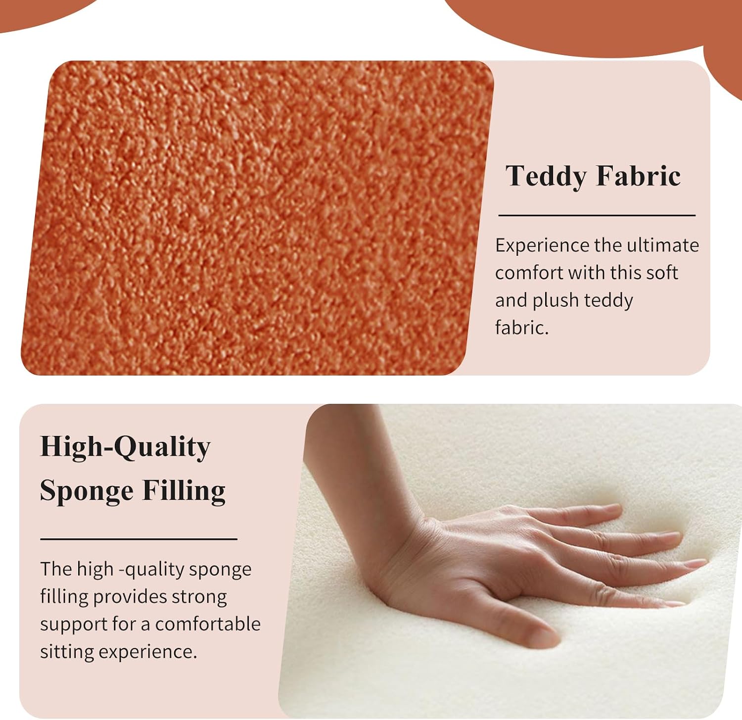 3-Piece Modern Ottoman Bench Set, 44' Wide Teddy Upholstered End of Bed Bench with 2 Foot Stools, Padded U-Shaped Entry Bench Vanity Stool for Living Room Bedroom (Orange)