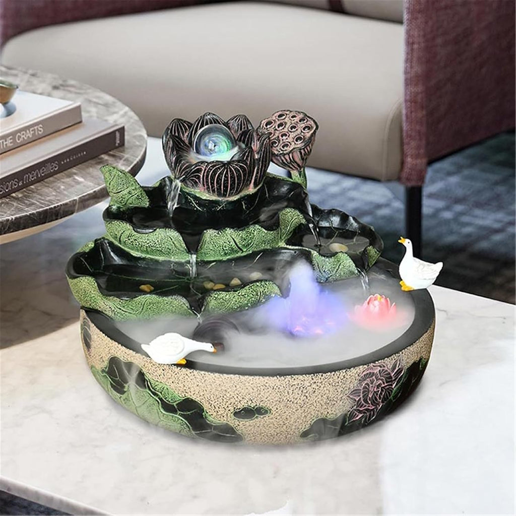 Tabletop Fountain Indoor Tabletop Water Feature Chinese Lotus and Flowing Ornaments