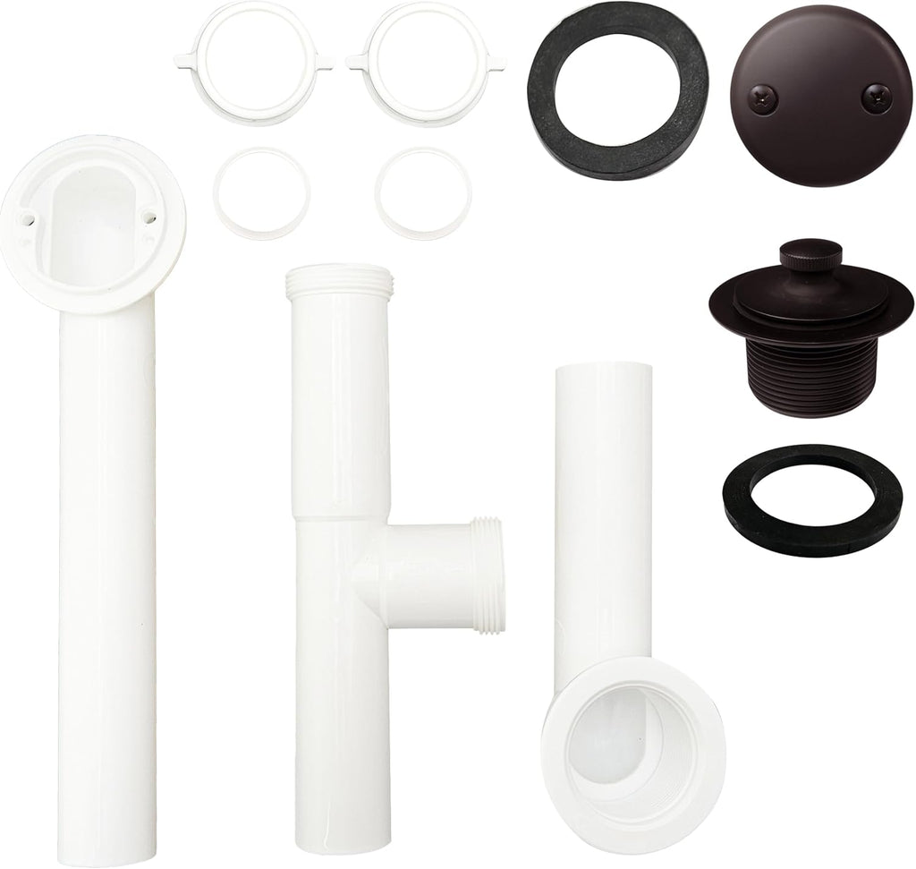 Westbrass 597244-4-12 14' White Poly Tubular Bath Waste & Overflow Assembly with 2-Hole Faceplate and Pull To Close Drain Plug, Oil Rubbed Bronze (4-Pack)