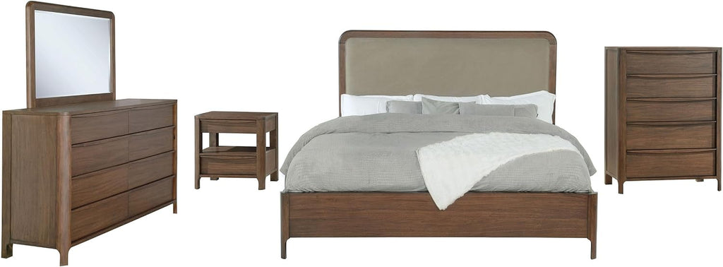Coaster Home Furnishings Maderia Transitional 5-Piece Bedroom Set Fabric Upholstered California King Size Panel Bed Frame 57-inch Headboard Walnut 223321KW-S5