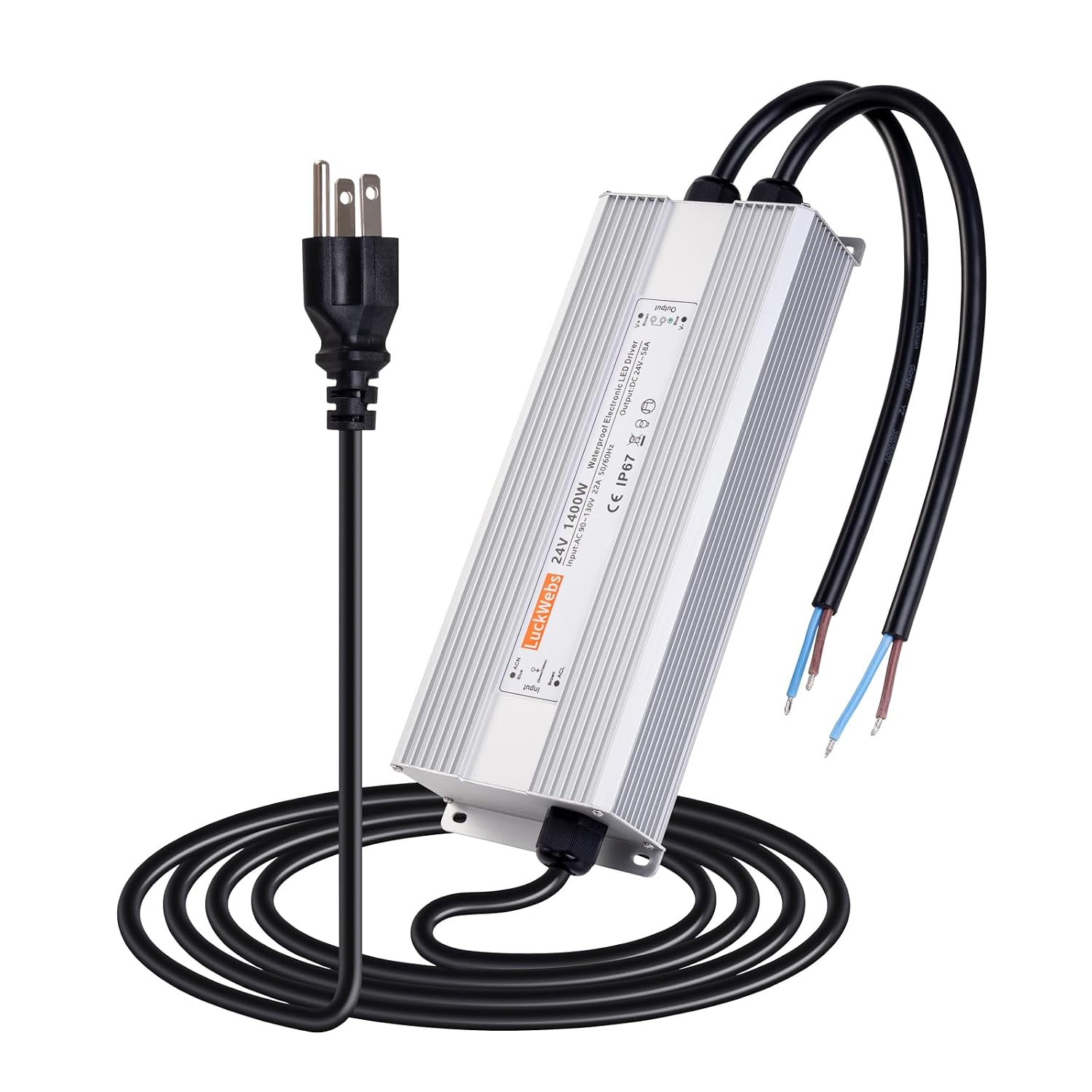 LED Driver 24V 1400W Waterproof Power Supply AC 90-130V to DC 24V58A Low-Voltage Transformer IP67 Switching Power Supply Suitable for high-Power LED Lighting and Any 24V DC Equipment