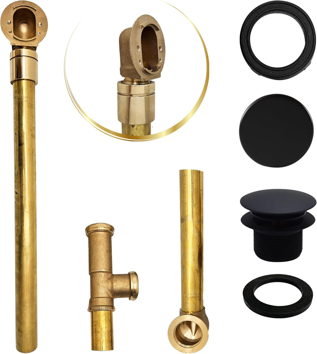 Westbrass A326HBJ-62 25' Brass Bath Waste & Overflow Assembly with European Tip-Toe Drain Plug and Illusionary Faceplate, Matte Black