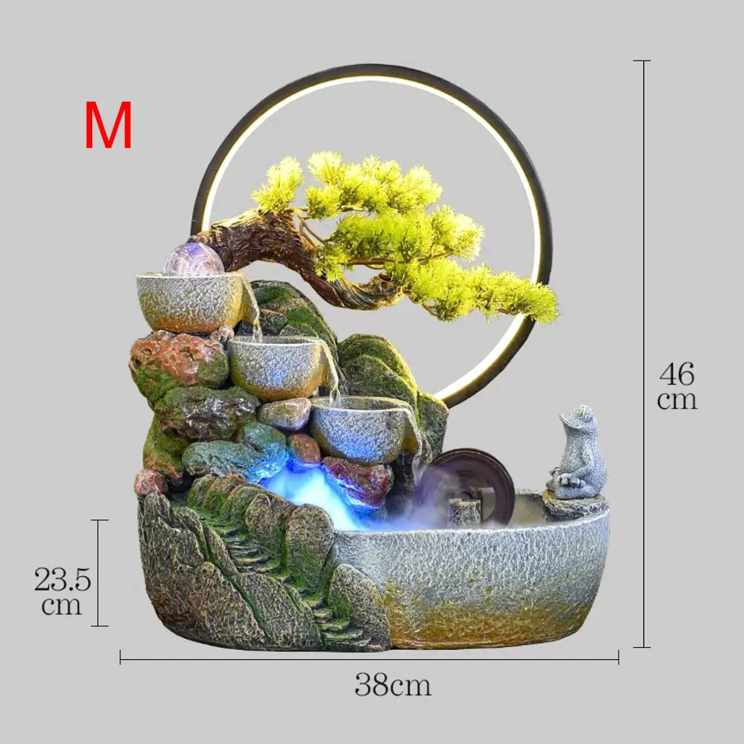 Tabletop Fountain Indoor Relaxation Desktop Fountain Waterfall, Zen Meditation Feature with Pump and Water Mist, Illuminated for Home Office Bedroom Desk Décoration(Medium)