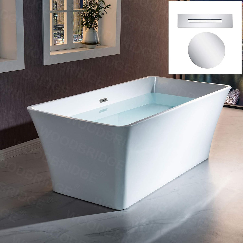 WOODBRIDGE 67' Acrylic Freestanding Bathtub Contemporary Soaking White Tub with Chrome Overflow and Drain，BTS1609 -C-Drain &O