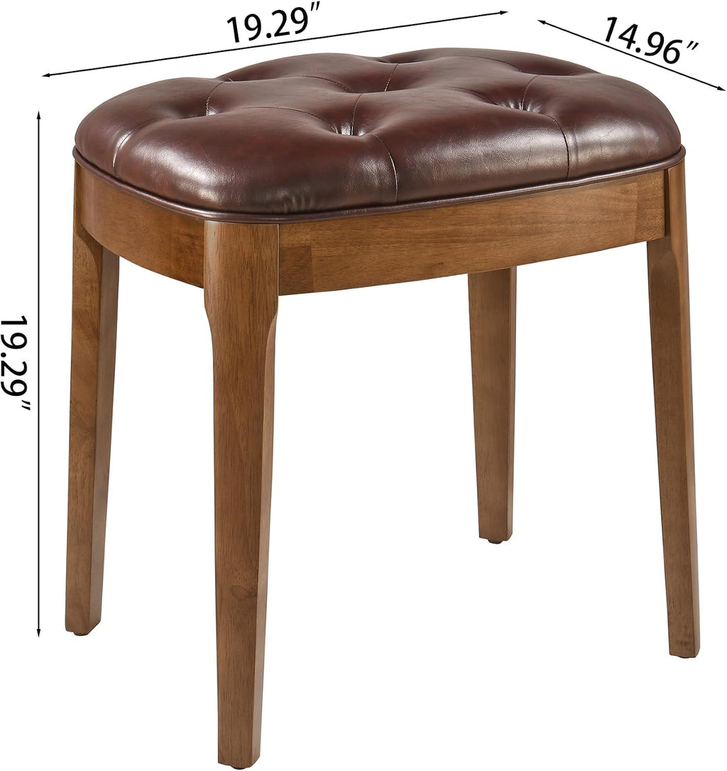 Vanity Stool with Padded Cushion, Vanity Bench with Wood Legs, Piano Bench Seat with with Solid Wood Legs, Backless Vanity Stool for Makeup Room, Bedroom, Dining Room and Study Room, Brown