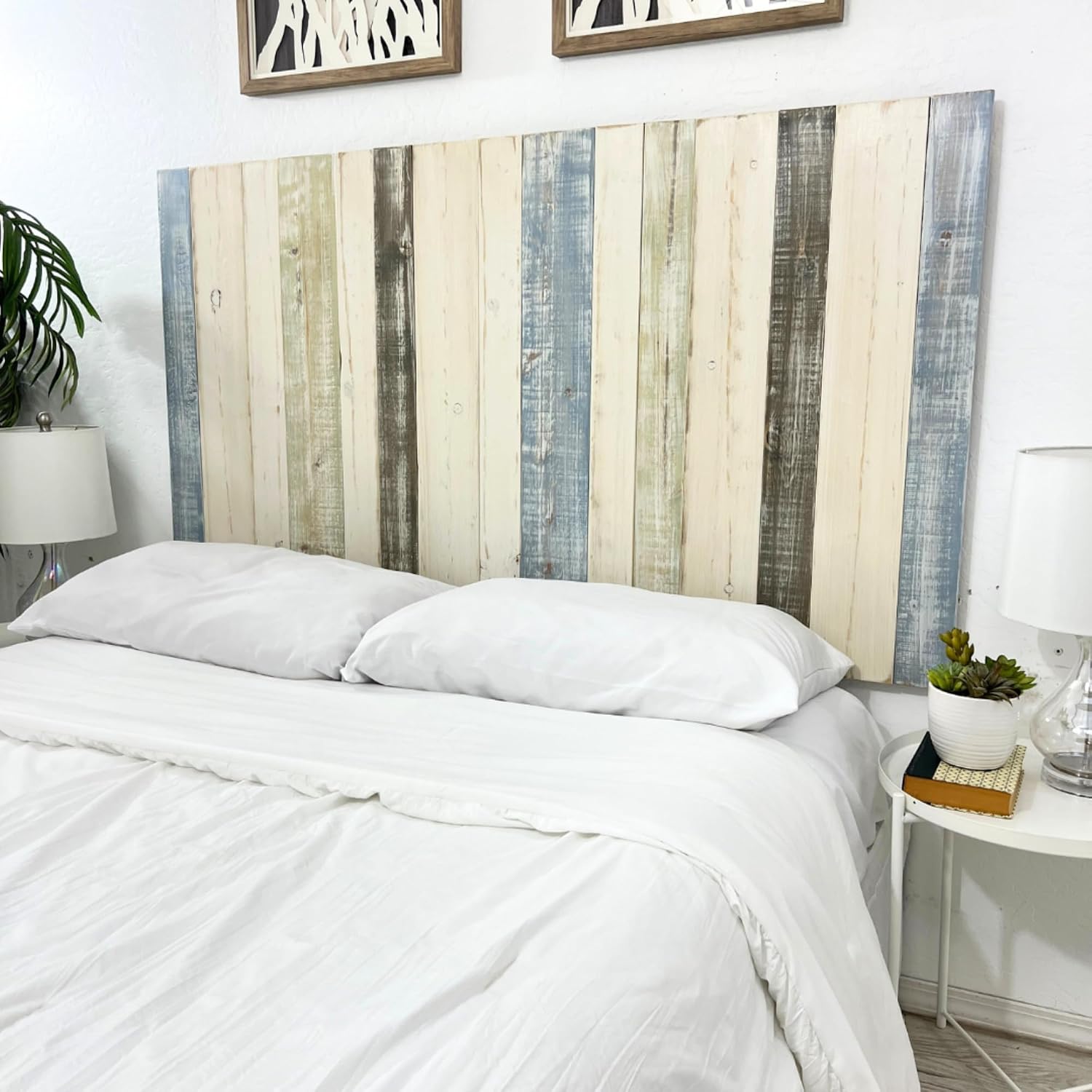 Barn Walls Full Wood Headboard - Farmhouse Mix Design - Wall Mounted Floating Headboard for Full Bed - Handcrafted Solid Wood - Easy No-Drill Installation