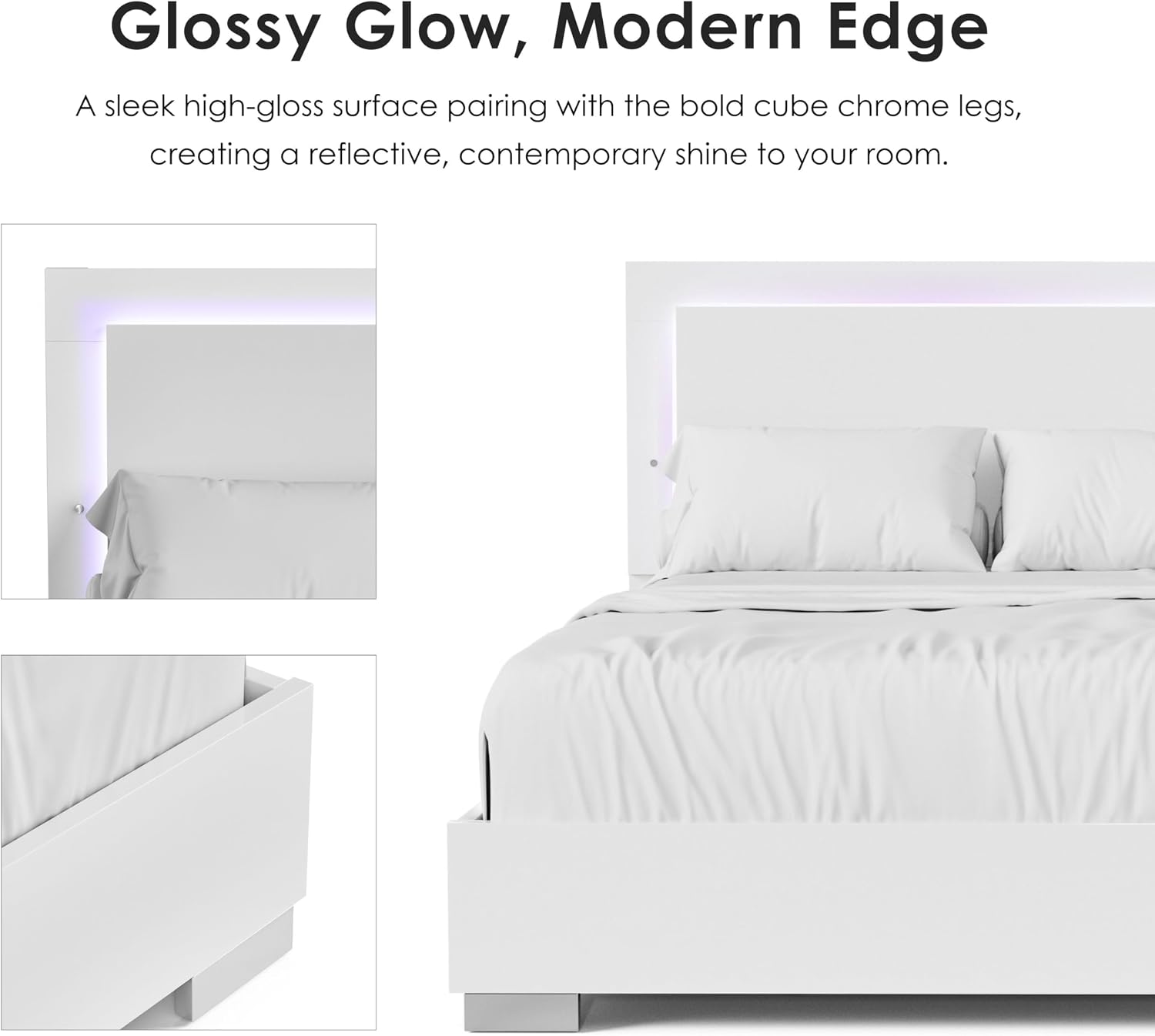 Furniture of America Alistair Modern Wood 5-Piece Bedroom Collection with Bed Frame, 2-Drawer Nightstands and 6-Drawer Dresser with Mirror, Box Spring Required,White, Queen