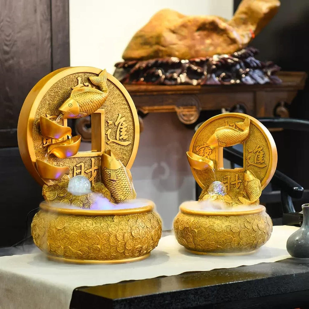 Tabletop Fountain Desktop Fountain Waterfall Decoration with Rotating Decorative Ball Golden Koi Fish Tabletop Fortune and Good Luck Meditation for Office Living Room Craft(Small)