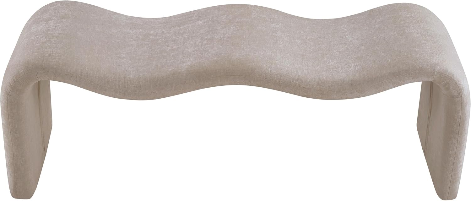 Meridian Furniture 22098Beige Willow Collection Modern | Contemporary Bench with Soft Beige Chenille Fabrict, Iron Metal Inner Frame, 56.5' W x 18' D x 19' H, Beige