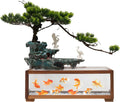 Indoor Outdoor Artificial Landscape Tabletop Water Fountain,Chinese Zen Style Crane Waterfall Fish Tank with LED Light and Mist，Home Office Feng Shui Decor for Good Luck Wealth