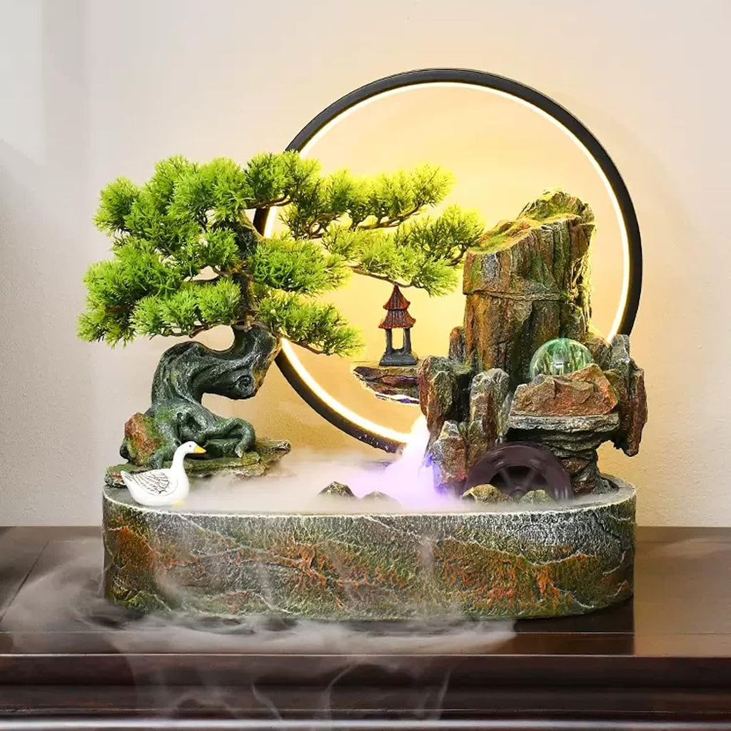 Tabletop Fountain Tabletop Water Fountain Artificial Bonsai Tree Design Indoor Resin Waterfalls Fountains Decorative with LED Light Best Home Gifts for Parents or Friends