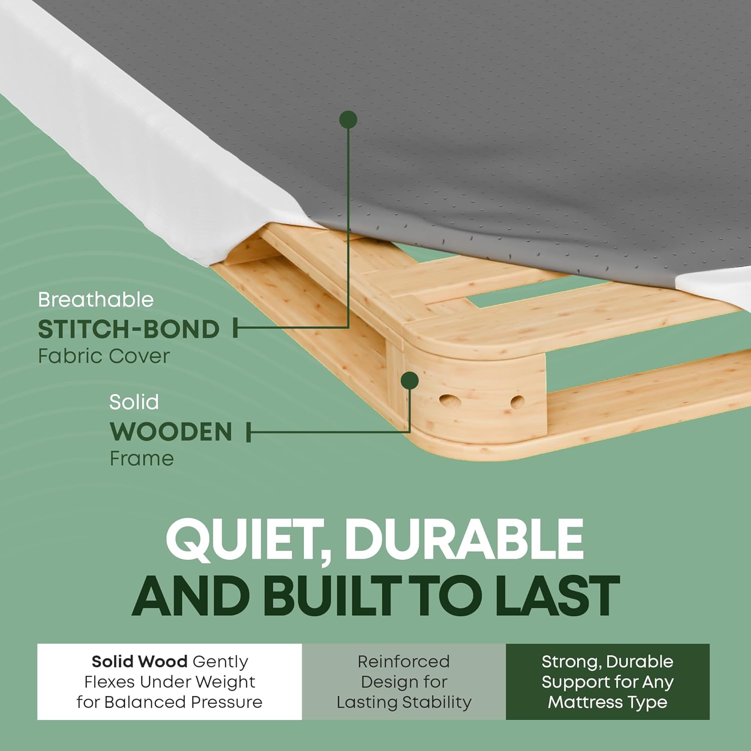 Greaton, 2.5' Twin XL Box Spring for Twin XL Size Bed – Amish-Made in the USA – Solid Wood Mattress Foundation with Stable & Quiet Support – Flat-Packed & Easy Assembly – White