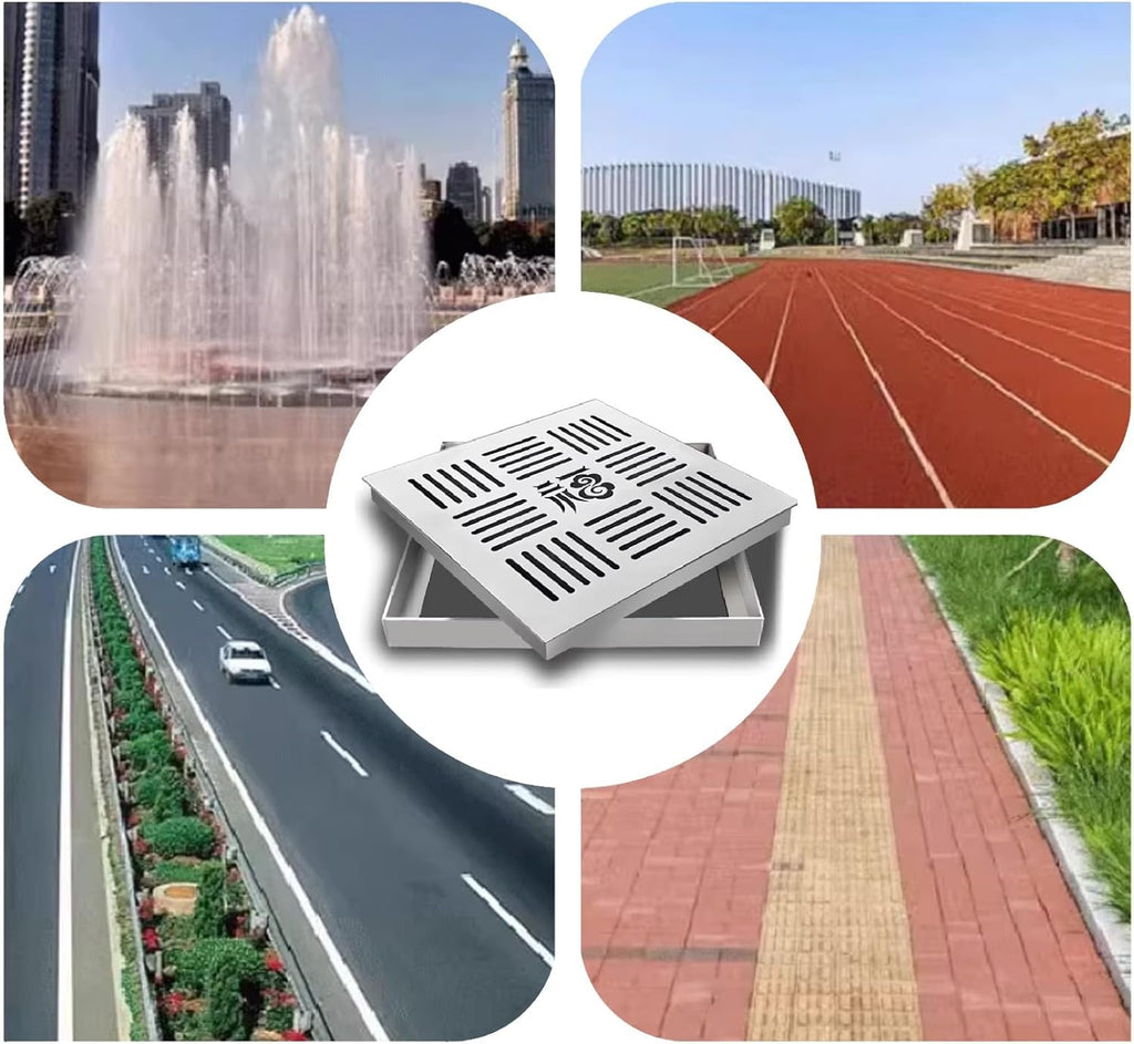 Sewer Drain Grate Cover Set, Stainless Steel Outdoor Drainage Channel with Frame, Commercial Rainwater Trench for Efficient Water Management