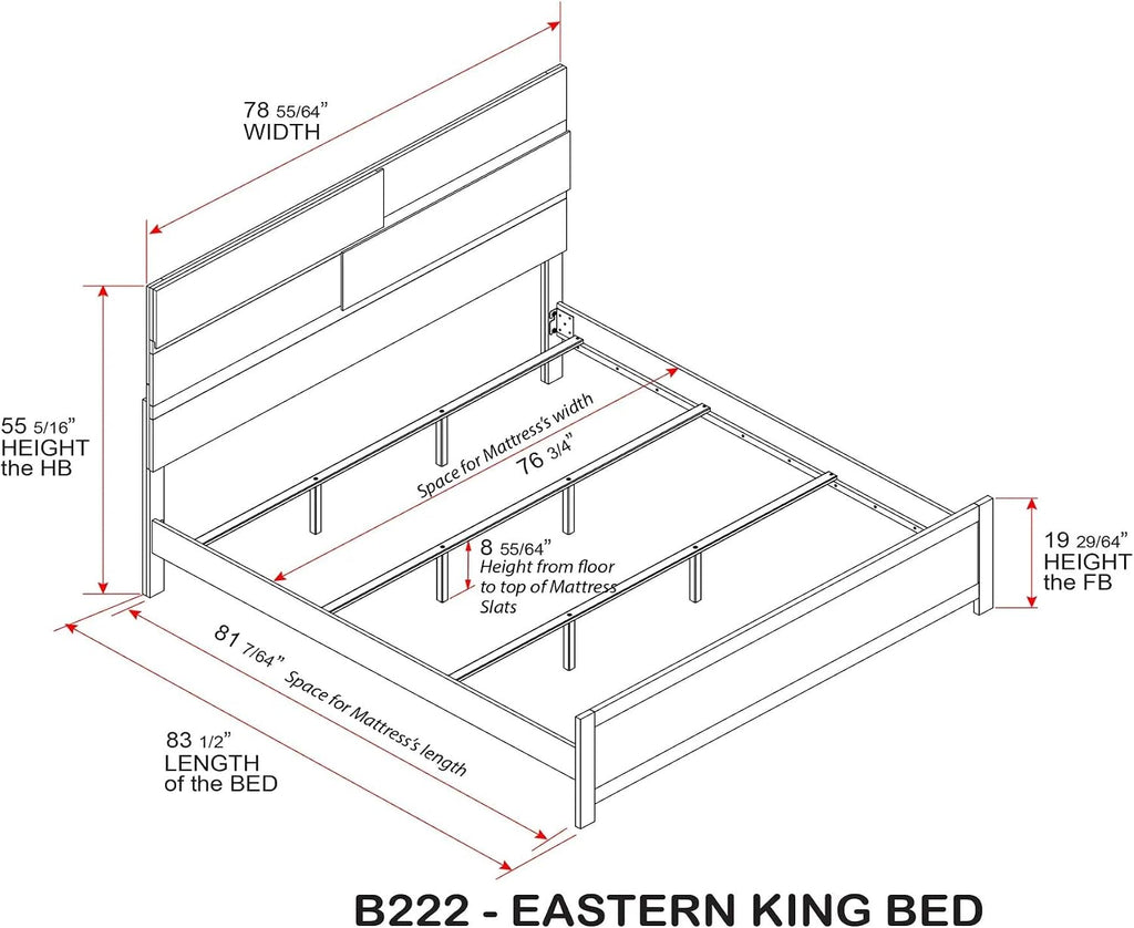 KB Designs - 5-Piece Bedroom Set with LED Panel Bed, Dresser with Mirror, Chest and Nightstand, Weathered Gray Oak Finish, Contemporary Rustic Design, King Size Bed