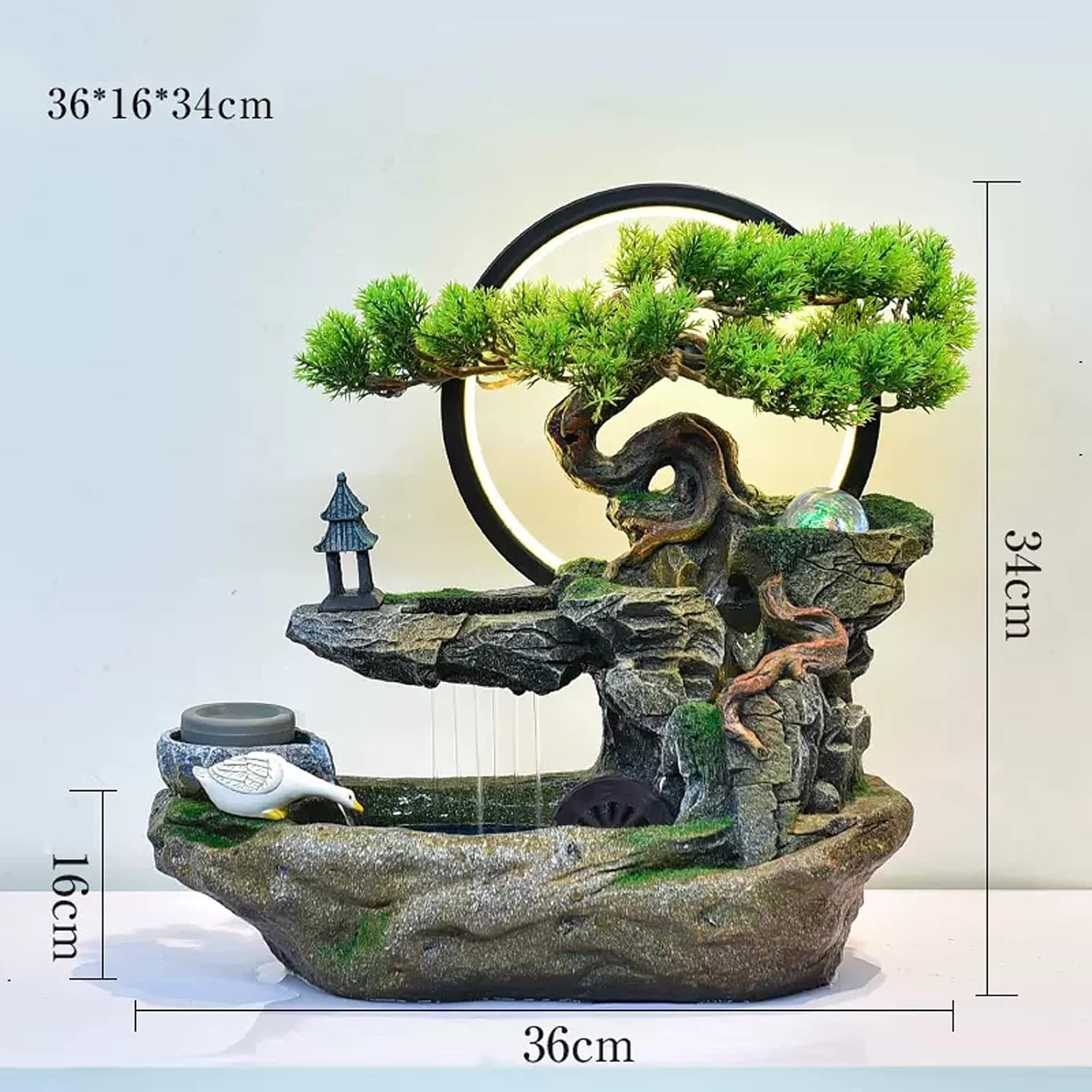 Desktop Fountain Tabletop Water Fountain Indoor Waterfalls Fountains Decorative with LED Light Artificial Bonsai Tree Design Best Home Gifts for Parents or Friends(Small)