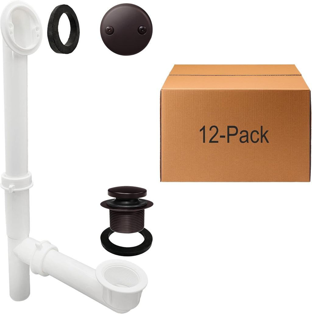 Westbrass 593244-12-12 14' x 1-1/2' White Tubular Bathtub Waste & Overflow Assembly with Tip-Toe Drain Plug and 2-Hole Faceplate, Oil Rubbed Bronze (12-Pack)