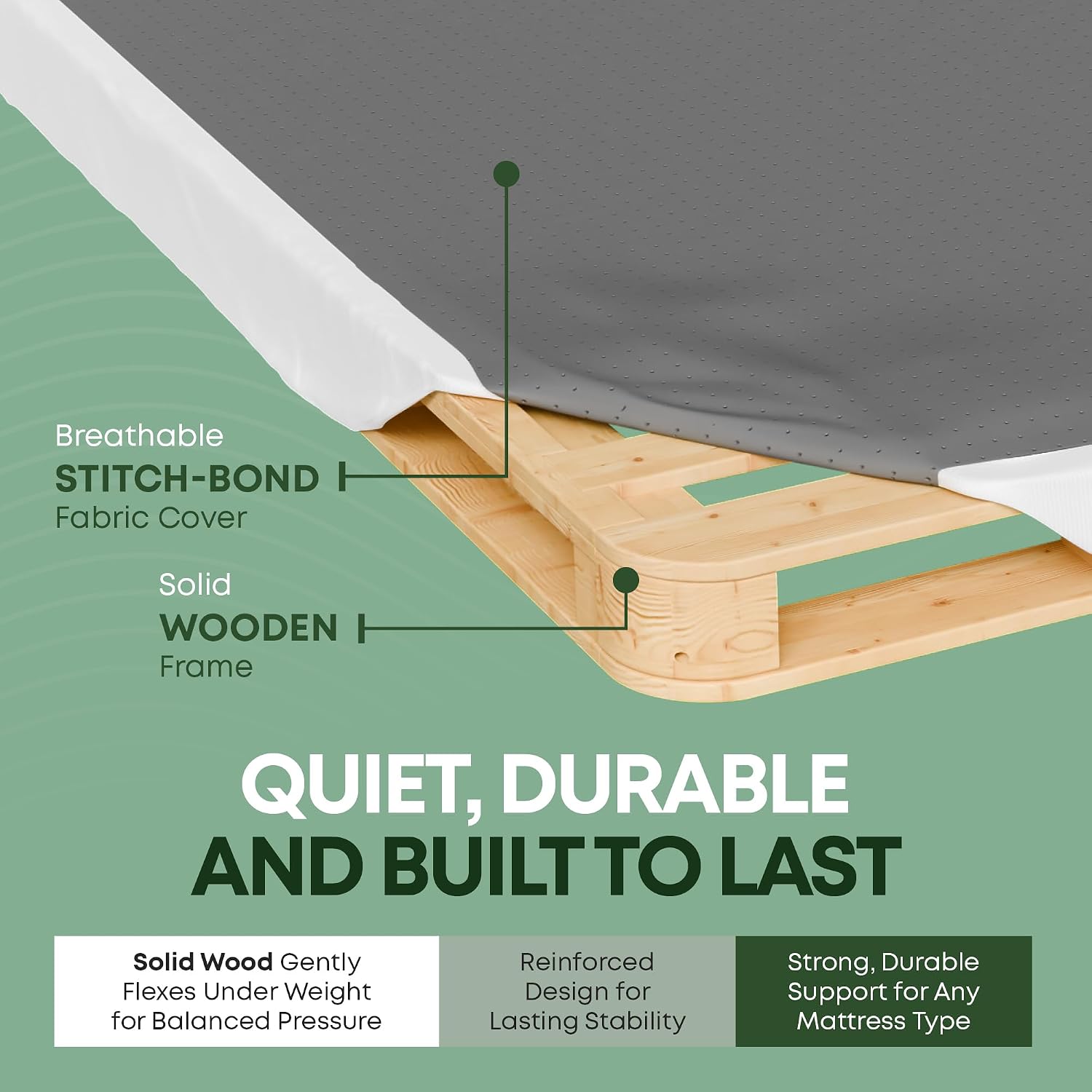 Greaton, 4.5' Full XL Box Spring for Full XL Size Bed – Amish-Made in the USA – Solid Wood Mattress Foundation with Stable & Quiet Support – Flat-Packed & Easy Assembly – White