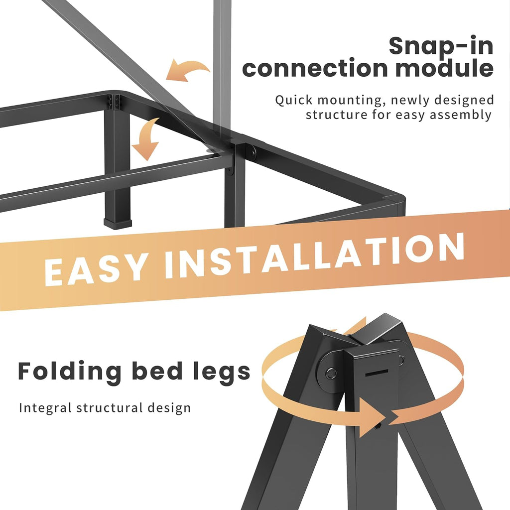 VIPSHOW 10 Inch Queen Heavy Duty 3500 lbs Bed Frame with Round-Corner Legs & Anti-Squeak Design – Quick Assembly Metal Platform, No Box Spring Needed