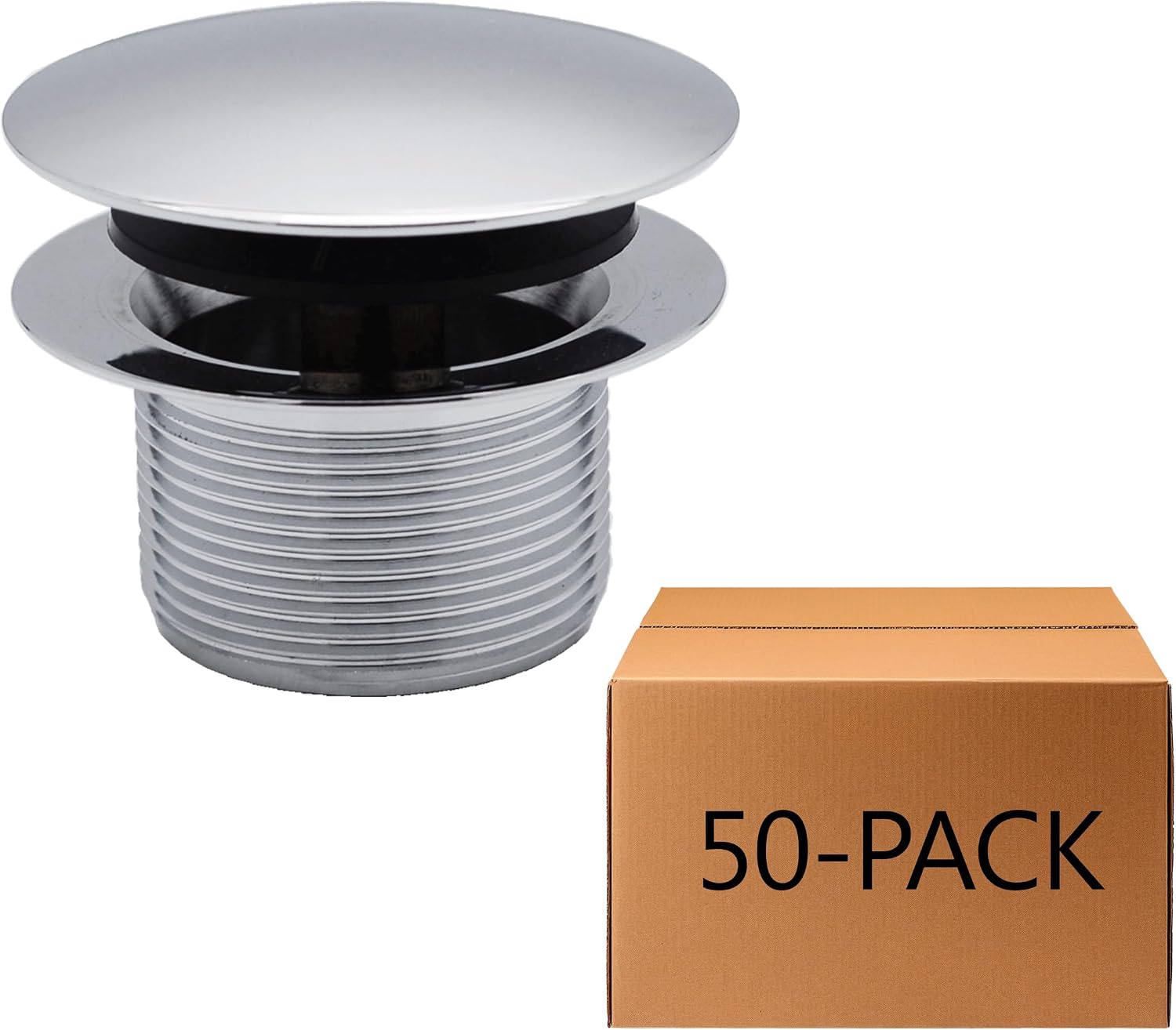 Westbrass D398R-50-26 1-1/2' NPSM Coarse Thread Mushroom Tip-Toe Bathtub Drain Stopper, Polished Chrome (50-Pack)