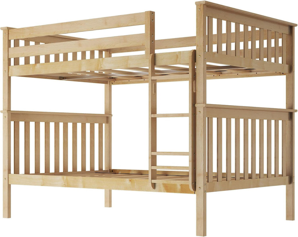 Max & Lily Full Over Full Bunk Bed with Ladder, Solid Wood Platform Bed Frame for Kids, 14' Safety Guardrails, Easy Assembly, No Box Spring Needed, Natural