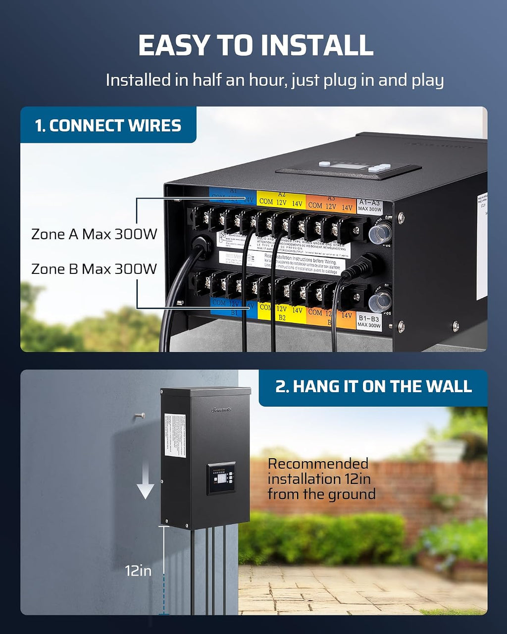 DEWENWILS 600W Low Voltage Landscape Transformer, 6 Independent Outputs, Outdoor Waterproof 12 Volt Transformer with Photocell & Timer, 120V to 12V/14V AC, Multi Zone Landscape Lighting Transformer…
