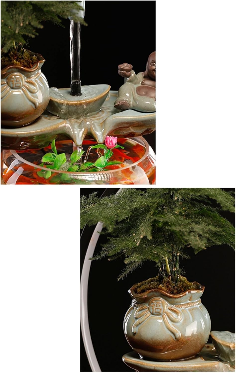 Water Fountains Indoor Creative Glass Fish Tank Ceramic Hanging Pot Ornaments Circulating Water Fountain Office Decoration Tabletop Fountain Tabletop Fountain