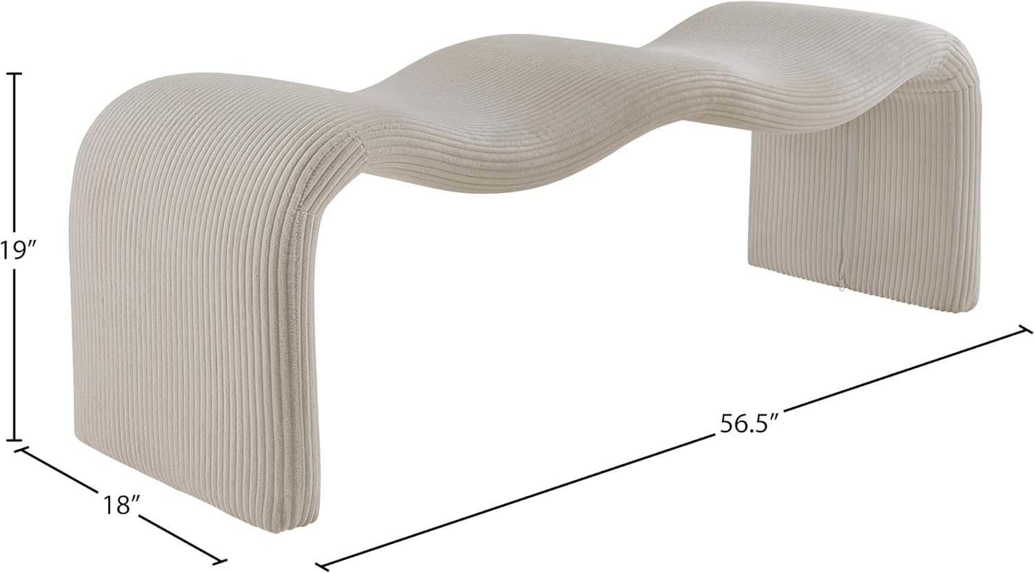 Meridian Furniture 22097Beige Willow Collection Modern | Contemporary Bench with Soft Beige Microsuede Corduroy Fabric, Iron Metal Inner Frame, 56.5' W x 18' D x 19' H, Beige