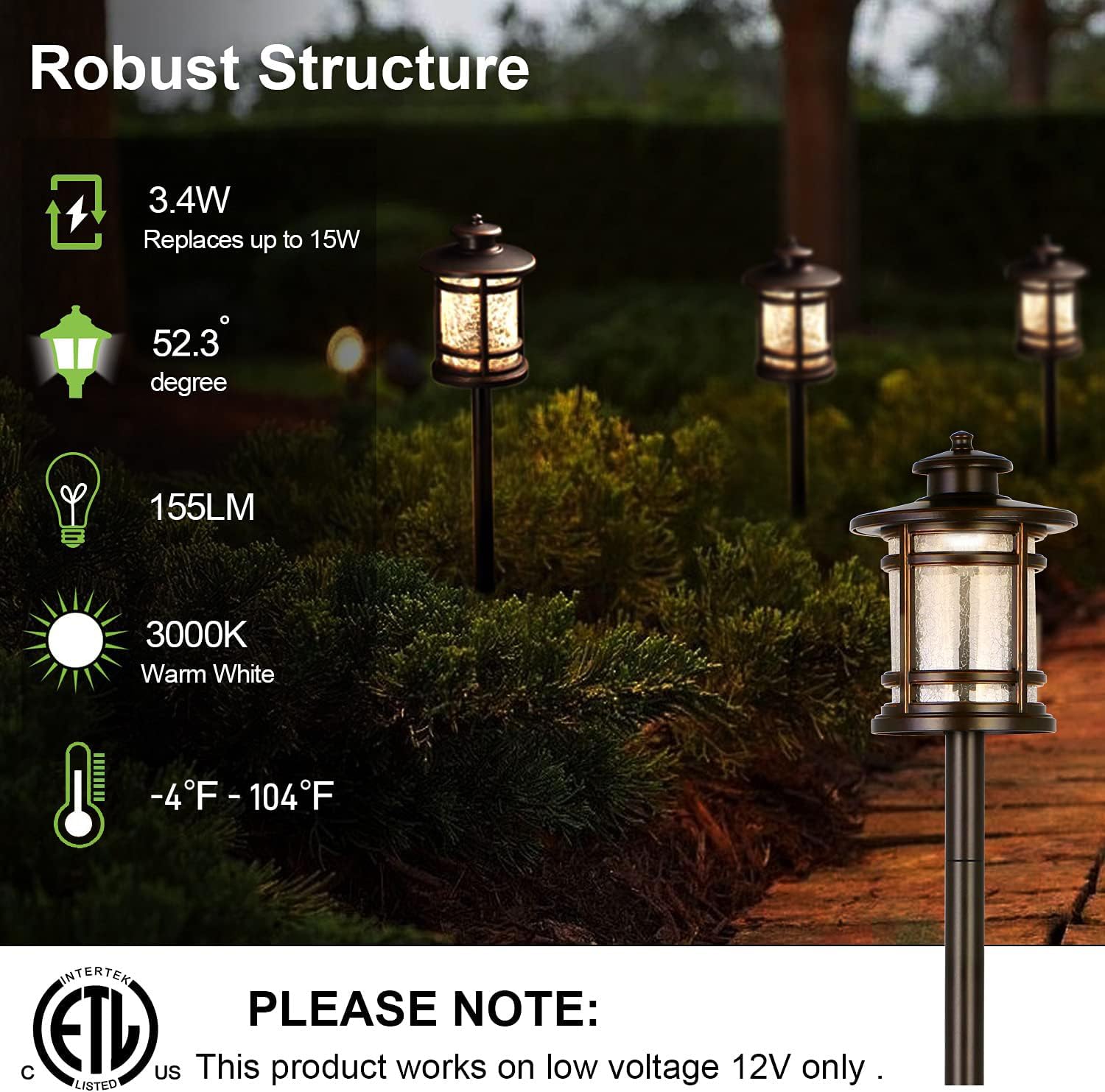 hykolity Low Voltage ORB LED Landscape Path Light with Crackled Glass Shade, 3.4W 155LM 12V-15V Wired Outdoor LED Walkway Light, Die-cast Aluminum Construction, 30-Watt Equivalent, 6 Pack